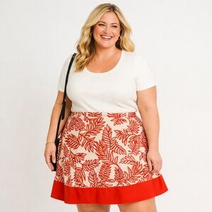 Lane Bryant Orange & White Leaf Print A-Line Skirt – Size 24